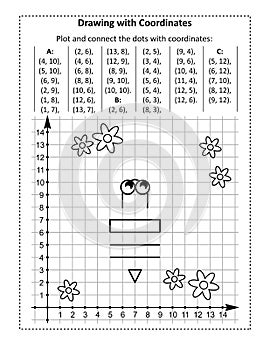 Coordinate graphing, or drawing by coordinates, math worksheet with honey bee: Reveal the mystery picture by plotting and connecti