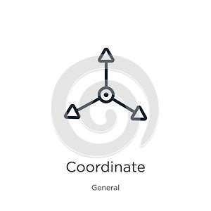 Coordinate icon. Thin linear coordinate outline icon isolated on white background from general collection. Line vector coordinate