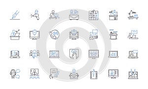 Coordinated action line icons collection. Synchronized, Collaboration, Teamwork, Unity, Convergence, Harmony, Coherence