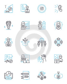 Coordinated enterprise linear icons set. Collaboration, Integration, Synergy, Communication, Strategy, Alignment