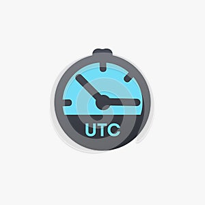 Coordinated Universal Time UTC clock icon. Time zones of Europe, primary time standard globally used to regulate clocks