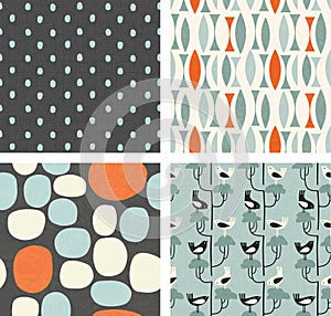 Coordinating set of trendy retro spring patterns