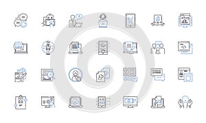 Coordination line icons collection. Synchronization, Collaboration, Cooperation, Confluence, Harmonization, Alignment