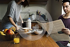 Coouple Eating Morning Breakfast Togetherness