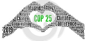 COP 25 in Madrid, Spain word cloud