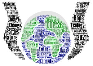 COP 26 in Glasgow word cloud concept