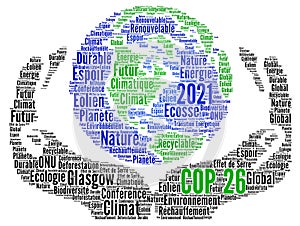 COP 26 in Glasgow word cloud concept in french language