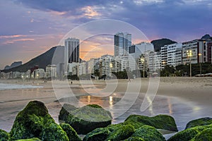 Copacabana beach at sunset, Rio de Janeiro, Brasil, Praia Copacabana landscape , Cityscape