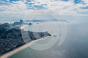 Copacabana and Ipanema Beach view from helicopter