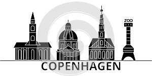 Copenhagen architecture vector city skyline, travel cityscape with landmarks, buildings, isolated sights on background