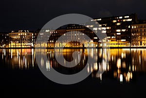 Copenhagen buildings reflected in water