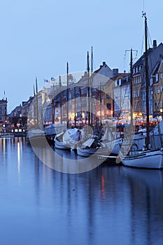 Copenhagen canal harbor during night
