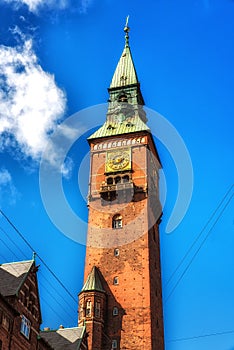 Copenhagen city hall clock tower, Denmark.