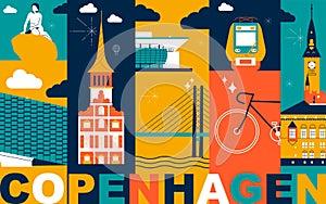 Copenhagen culture travel set, video split screen in vector format