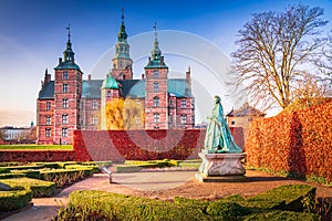 Copenhagen, Denmark. 17th-century Rosenborg Slot with royal treasures and gardens