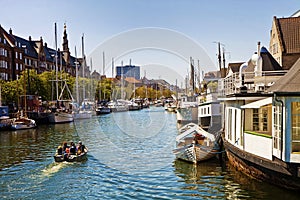 Copenhagen, Denmark -Christianshavn main channel with boats