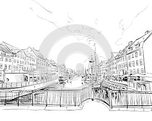 Copenhagen. Denmark. Europe. Hand drawn vector illustration.