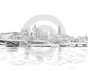 Copenhagen. Denmark. Europe. Hand drawn vector illustration.