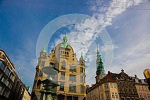 COPENHAGEN, DENMARK: fountain Stork on Amagertorv square at the city centre photo