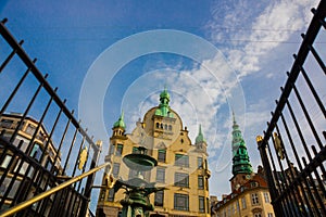 COPENHAGEN, DENMARK: fountain Stork on Amagertorv square at the city centre photo