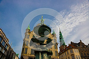 COPENHAGEN, DENMARK: fountain Stork on Amagertorv square at the city centre