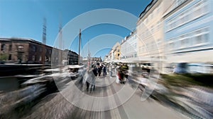 Copenhagen, Denmark, Hyperlapse - First person POV of the Nyhavn waterfront canal and entertainment district during a