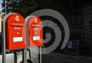 The red letterboxes in Copenhagen, Denmark