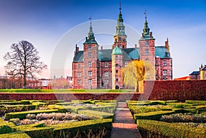 Copenhagen, Denmark. Rosenborg Slot, winter sunrise