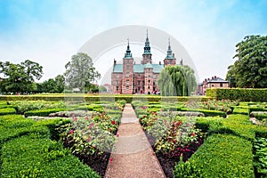 Copenhagen, Denmark â€“ August, 18: magical landscape in the park of famous Rosenborg Castle in Copenhagen, Denmark on August 18,