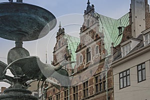 COPENHAGEN - July 8 - The Stork Fountain on Amagertorv photo