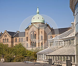 Copenhagen, Municipal Hospital and glasshouses at Botanical garden