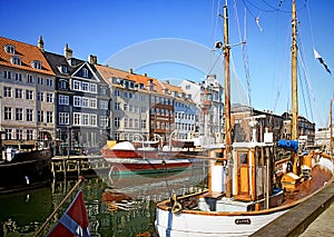 Copenhagen, Nyhavn harbor famous touristic landmark