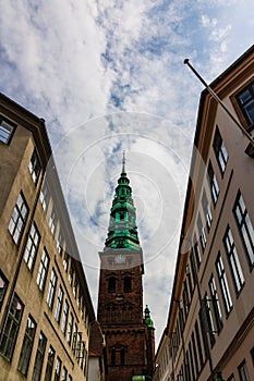 Copenhagen old town and copper spiel of Nikolaj Church
