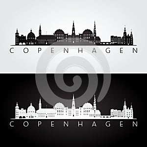 Copenhagen skyline and landmarks silhouette