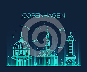 Copenhagen skyline trendy vector linear style