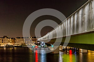 Copenhagen bike lane at night, inner harbor bridge