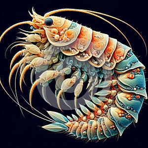 Copepod Depict the segmented body and appendages of this crustac