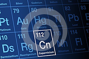 Copernicium on periodic table of the elements, with element symbol Cn