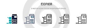 Copier icon in filled, thin line, outline and stroke style. Vector illustration of two colored and black copier vector icons