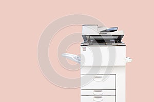 Close up the photocopier or photocopy machine for scanning document printing sheet or copy paper and xerox photo