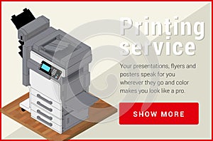 Copier printer isometric flat vector 3d .