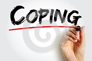 Coping - refers to conscious strategies used to reduce unpleasant emotions, text concept background