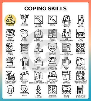 Coping skills concept line icons