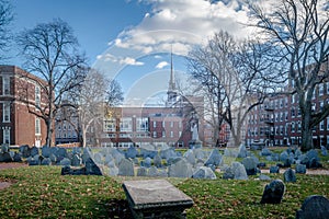 Copp`s Hill Burying Ground cemetery and Old North Church - Boston, Massachusetts, USA