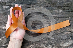 Copper Awareness Ribbon symbolic color for Herpes Simplex Virus  HSV 1 and HSV 2  on helping hand support