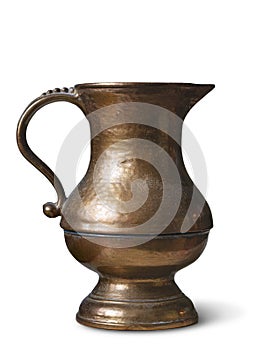 copper or brass antique handmade jug, isolated