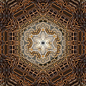 copper bronze and gold intricate fractal design in square format