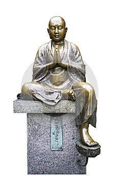 Copper buddha statue isolate on white background with workpath
