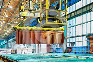 Copper cathodes at an electrowinning plant