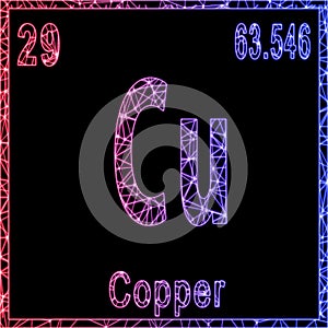 Copper chemical element, Sign with atomic number and atomic weight